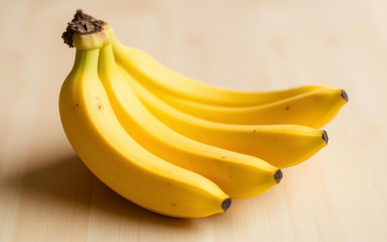 Bunch of ripe yellow bananas on a wooden surface