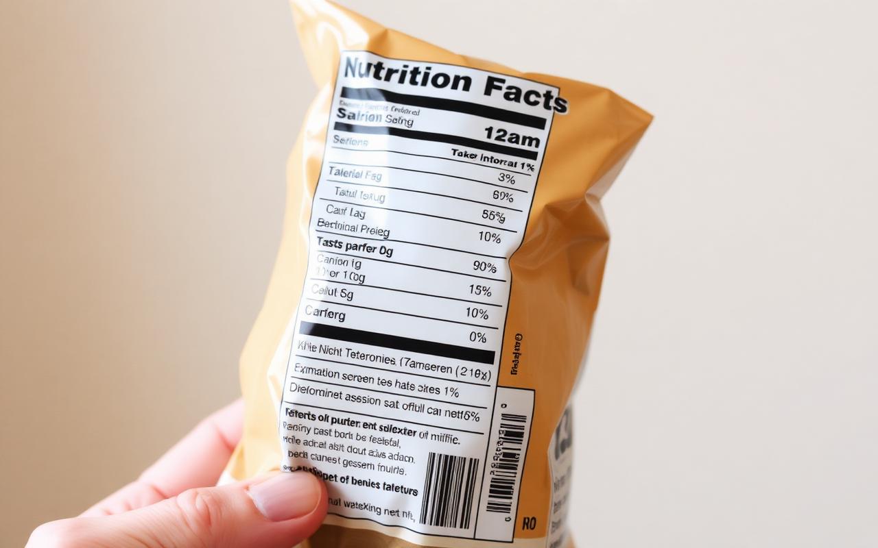 Close-up of a nutrition facts label on a packaged food product